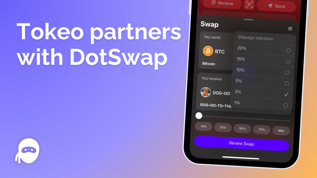 Bitcoin DeFi DotSwap Tokeo Partnership wallet